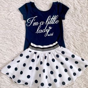 European Brand•Little Lady Navy Blue Top Matching Polka Dot Circle Skirt•NWT🇬🇷